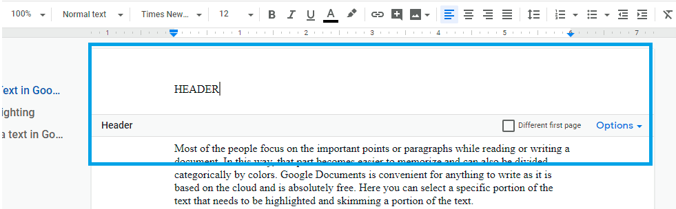 Whats A Header In Google Docs