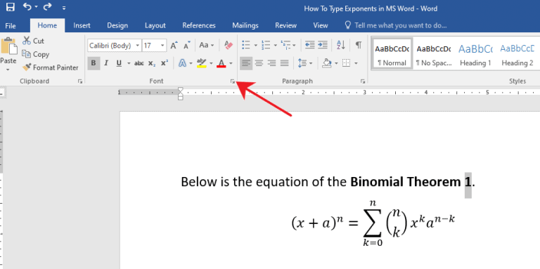 How to type exponents in MS Word - OfficeBeginner