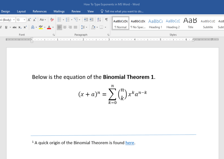 How to type exponents in MS Word OfficeBeginner