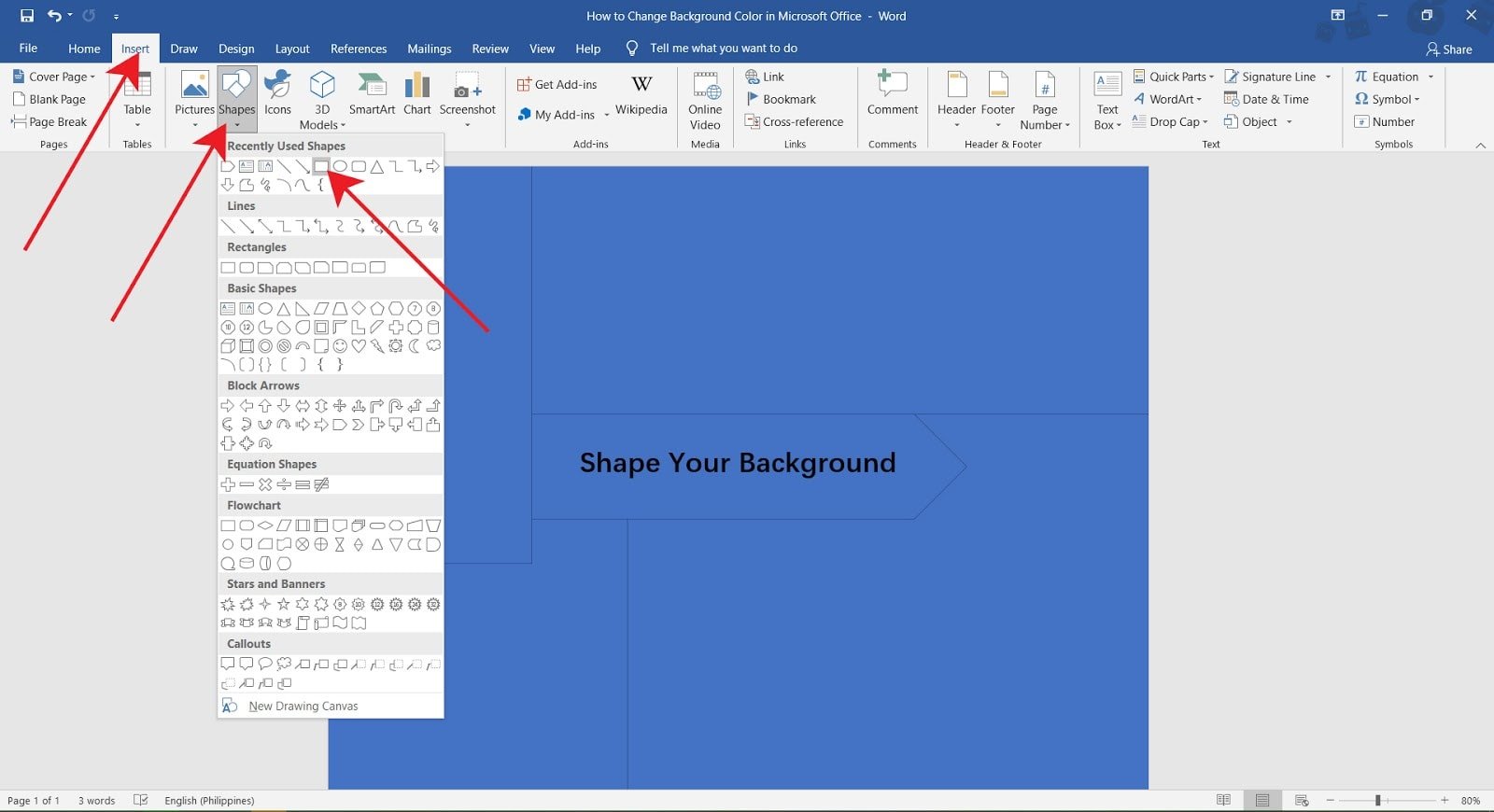 How to change Microsoft Word text background