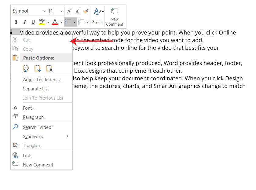 Change bullet spacing in MS word 