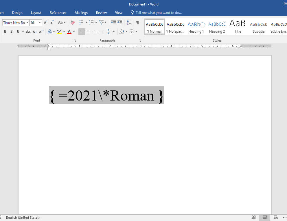 Insert Roman numerals in MS word