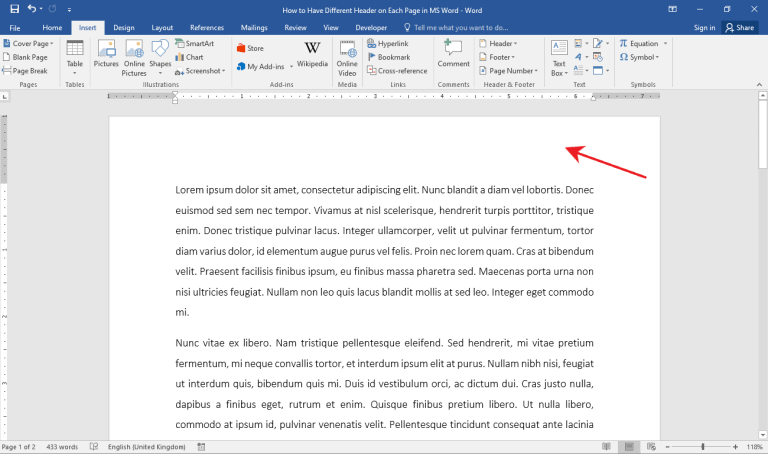 How to have different header for each page in MS Word - OfficeBeginner