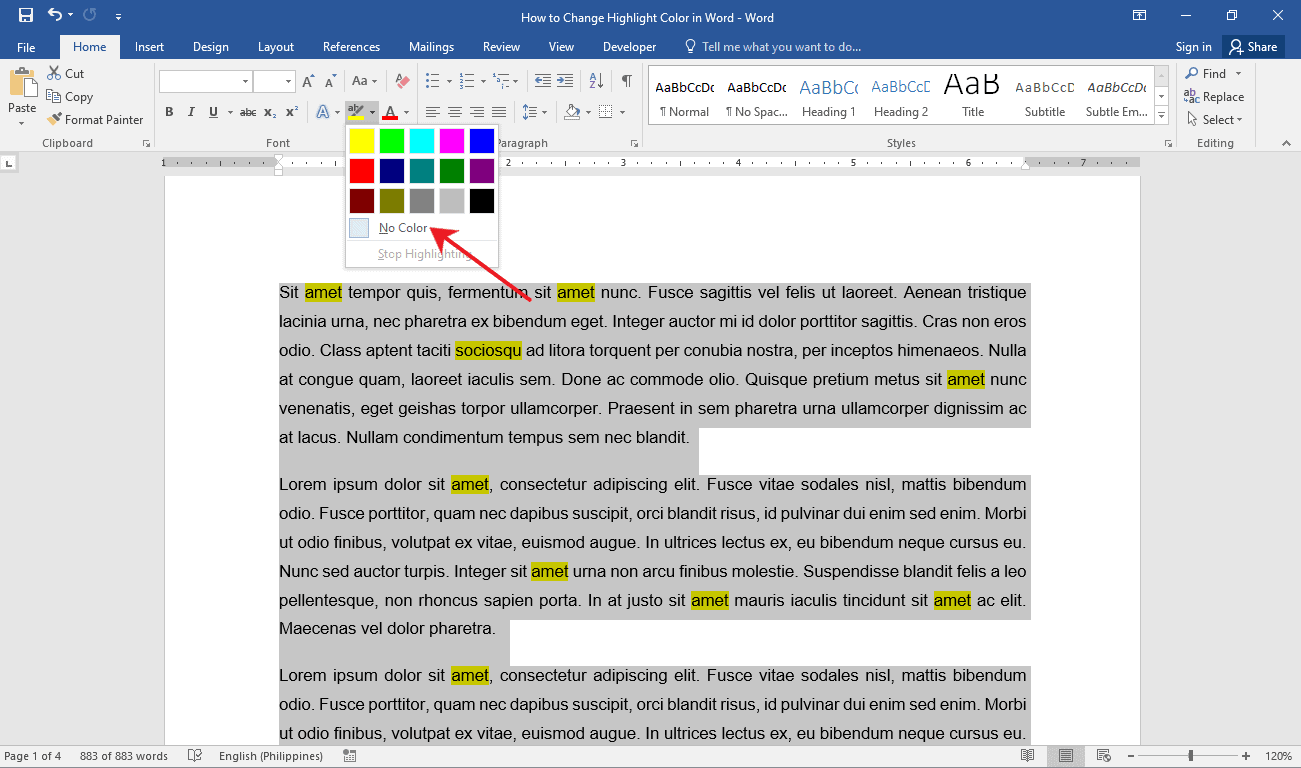 How to change the highlight color in MS Word - OfficeBeginner