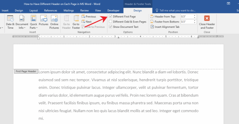 How to have different header for each page in MS Word - OfficeBeginner