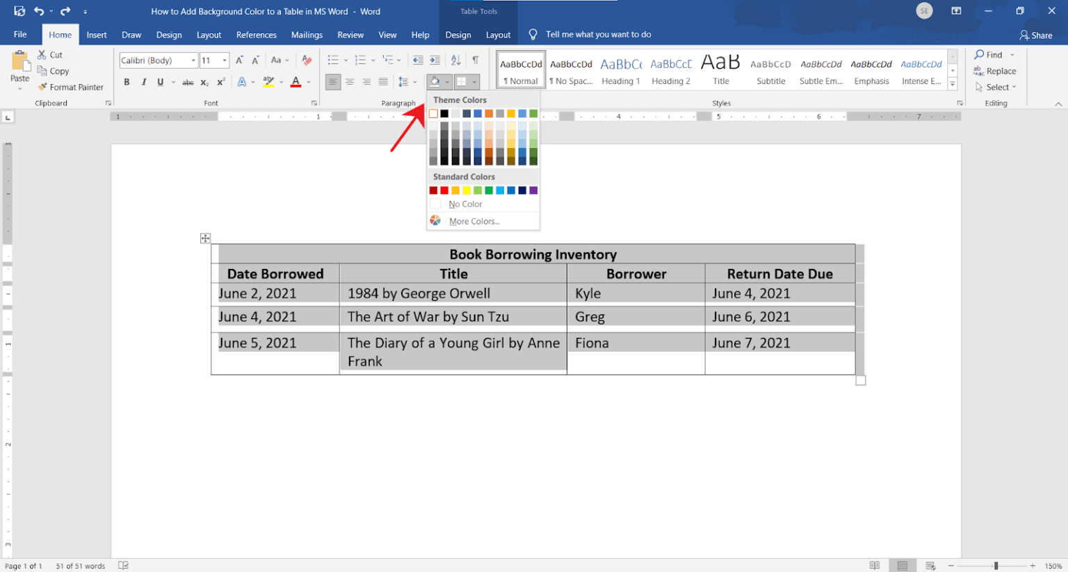 How to add background color to the table in MS Word - OfficeBeginner