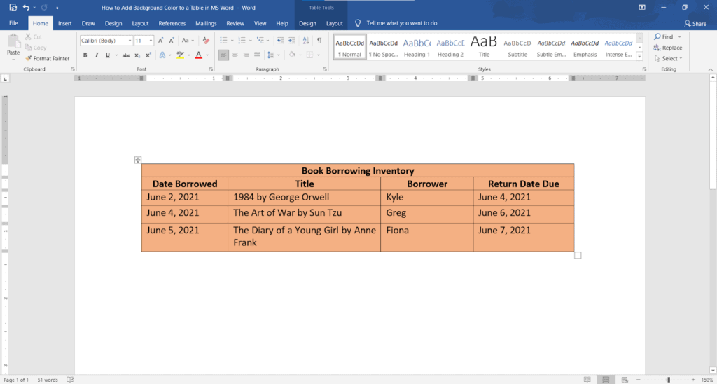 How to add background color to the table in MS Word - OfficeBeginner