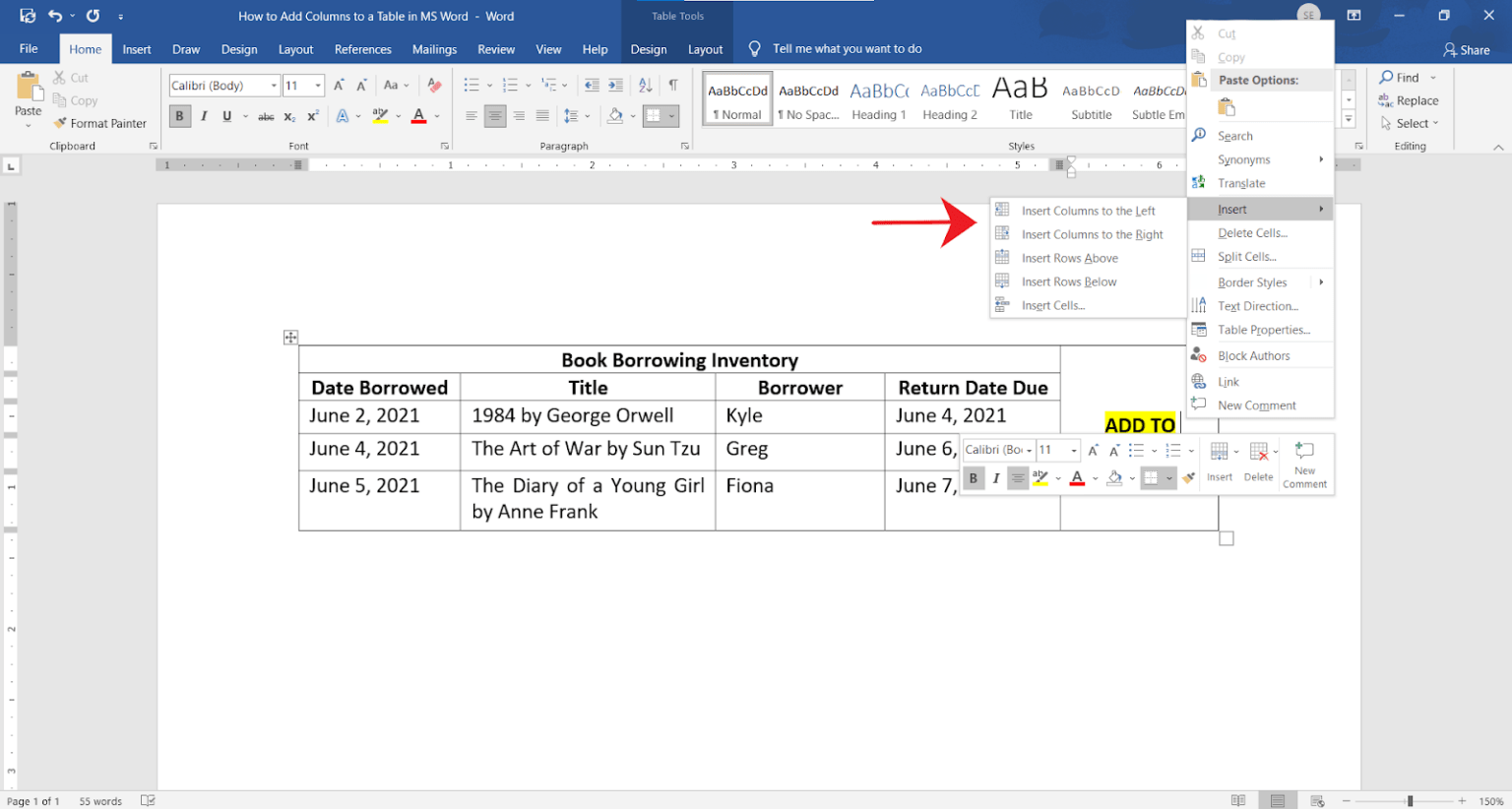 How to add columns to a table in MS Word - OfficeBeginner