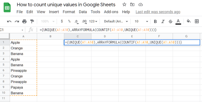 How to count unique values in Google Sheets - OfficeBeginner
