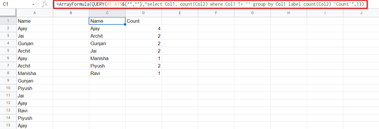 How to Count the Number of Occurrences in a Column in Google Sheets ...