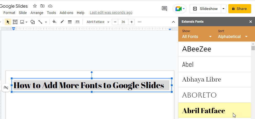 google presentation add font